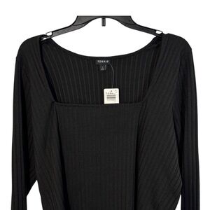 Torrid Top Black Ribbed Crop Long Sleeve, Square Neckline in Size 1X  NWT